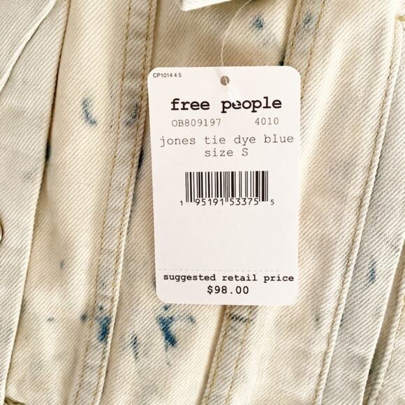 NWT Free People Jones Tie Dye Blue Long Sleeve Rumors Denim Jacket Size S - Picture 7 of 9